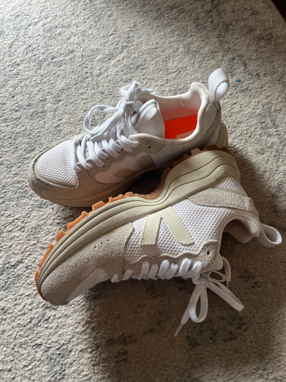 Veja White Cream Sneakers with Gum Sole